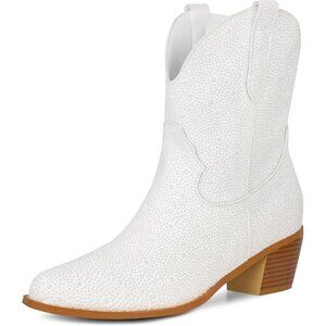 Women's Rhinestone Western Cowgirl Boots Embroidered Ankle High Pointed Toe